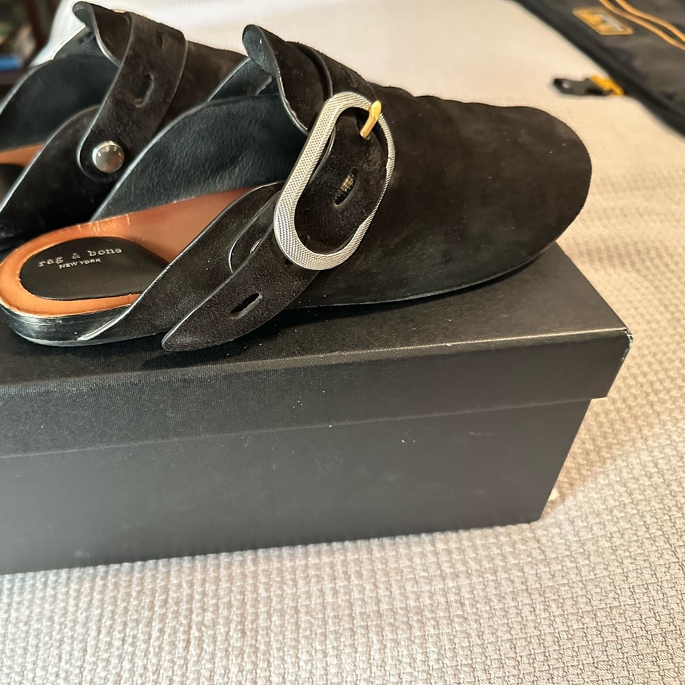 rag & bone Black Suede Buckle Mule